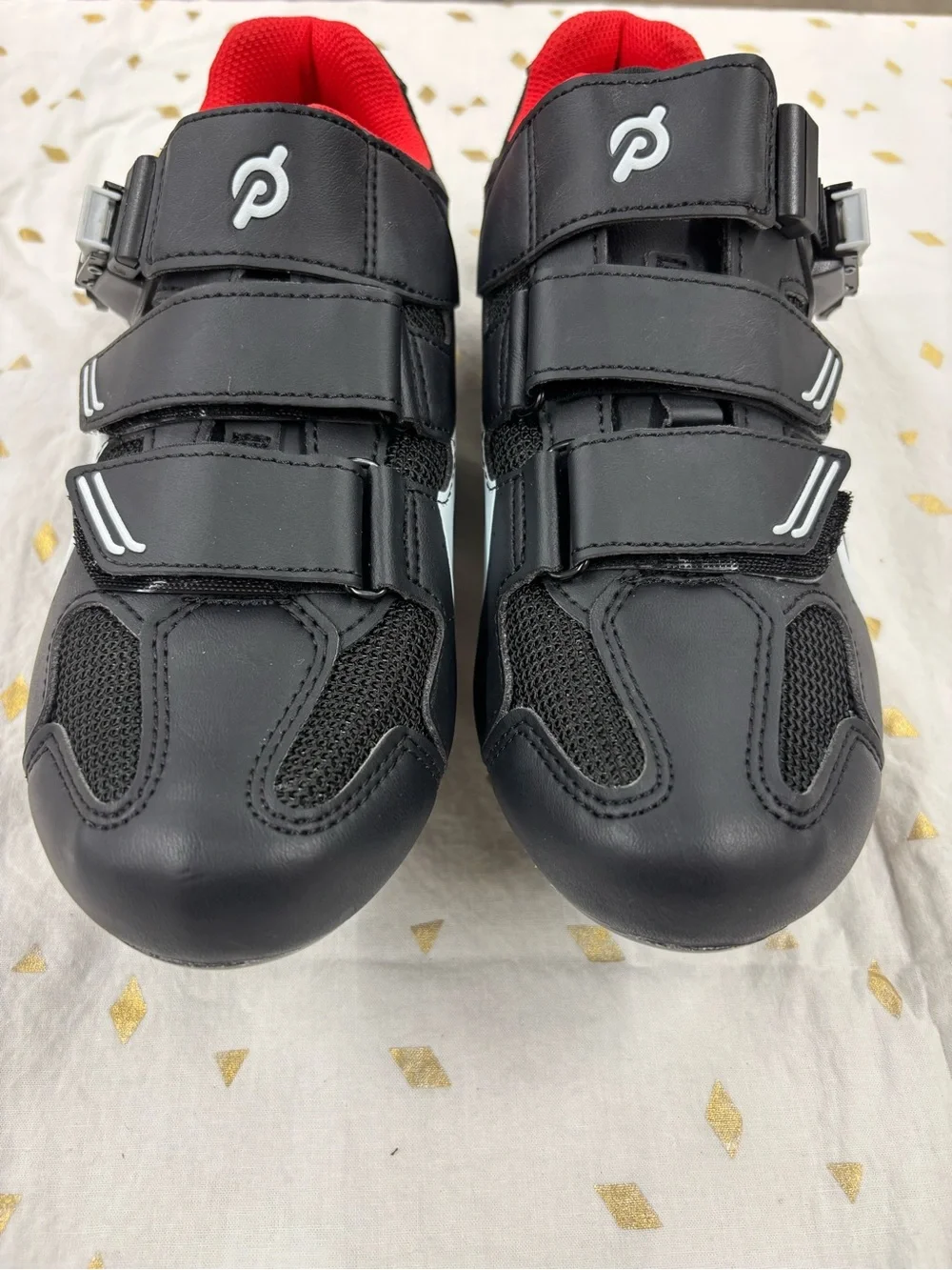 Peloton Women’s Black and  White and Red Cycling Sneakers